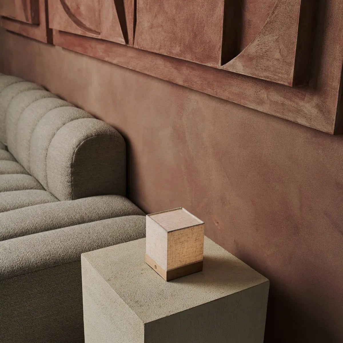 Alver linen lamp on bedside table ambient setting