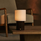Donnée Dark Brown Wood & Linen Cordless Table Lamp