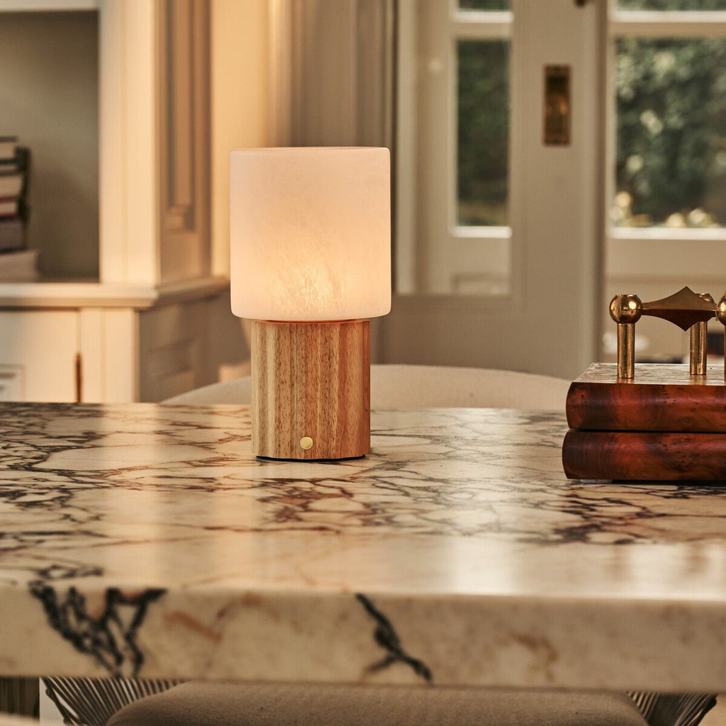 Frank Light Brown Wood & Glass Cordless Table Lamp