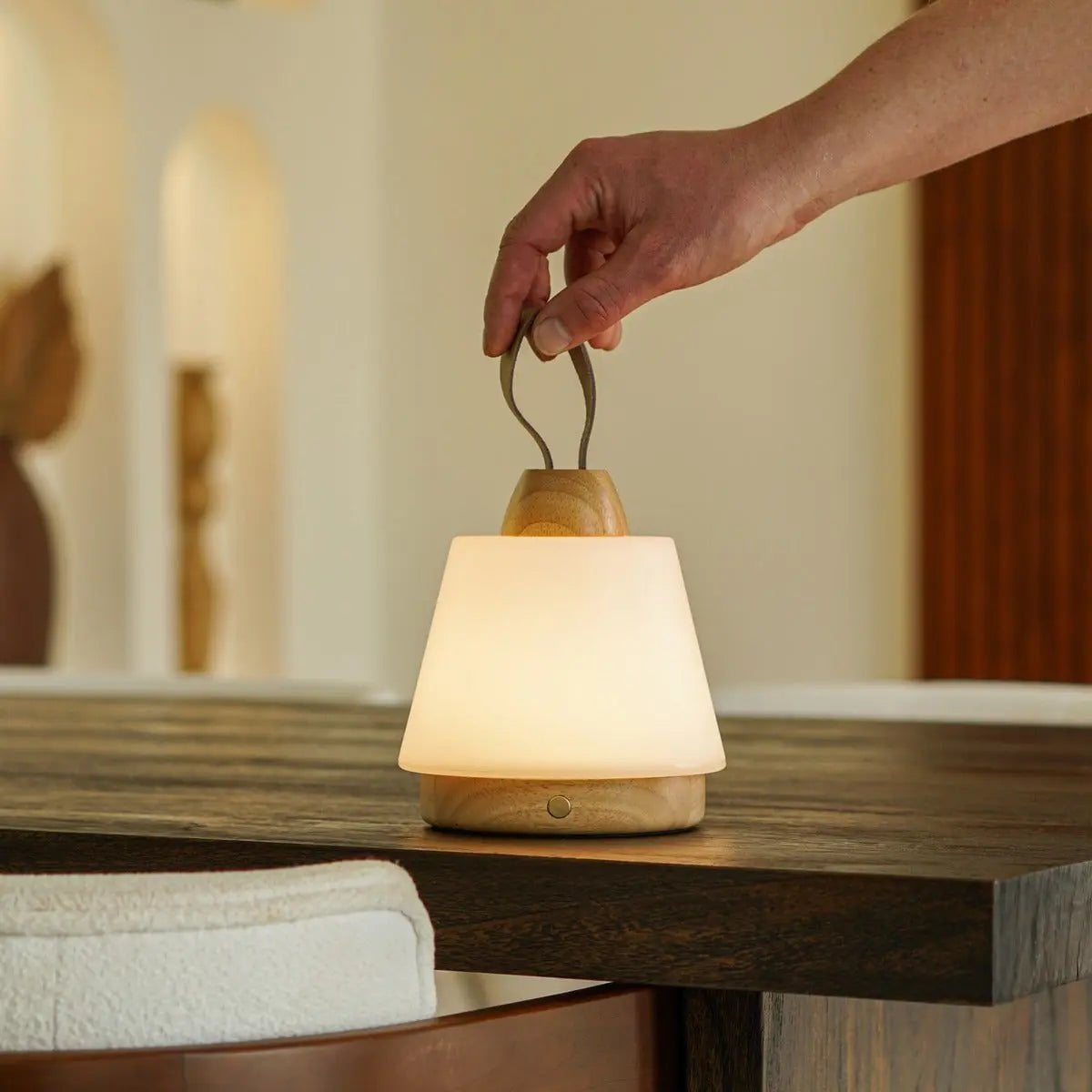 Liv cordless lamp overhead view compact form
