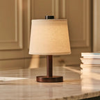 Rover dark wood linen rechargeable cordless table lamp