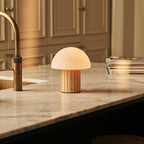 Siebe Light Brown Wood & Glass Cordless Table Lamp