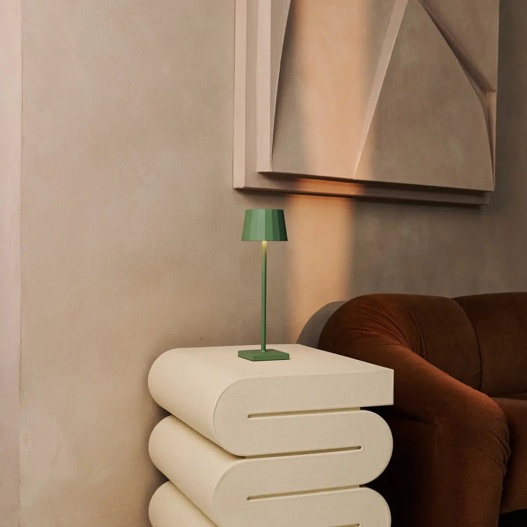 Wouter cordless lamp detail of sage green metal finish