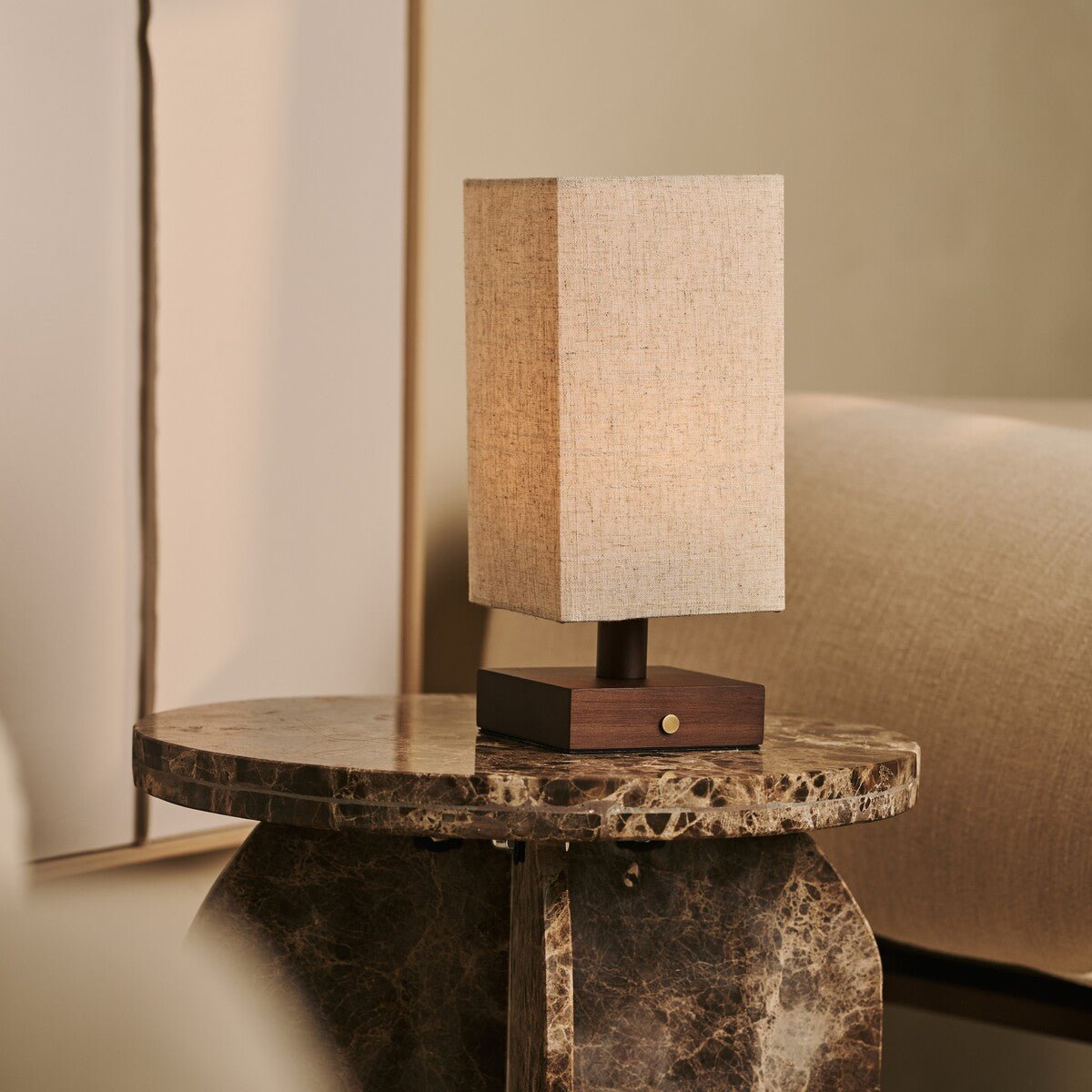 Bob Dark Brown Wood & Linen Cordless Table Lamp