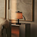 Rover black wood linen rechargeable cordless table lamp