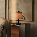 Rover black wood linen rechargeable cordless table lamp