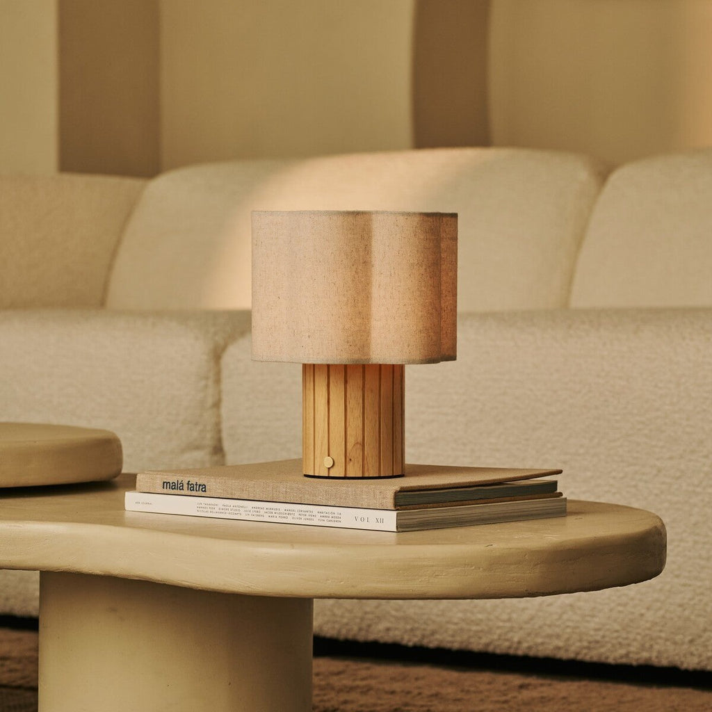 Bianca Light Brown Wood & Linen Cordless Table Lamp