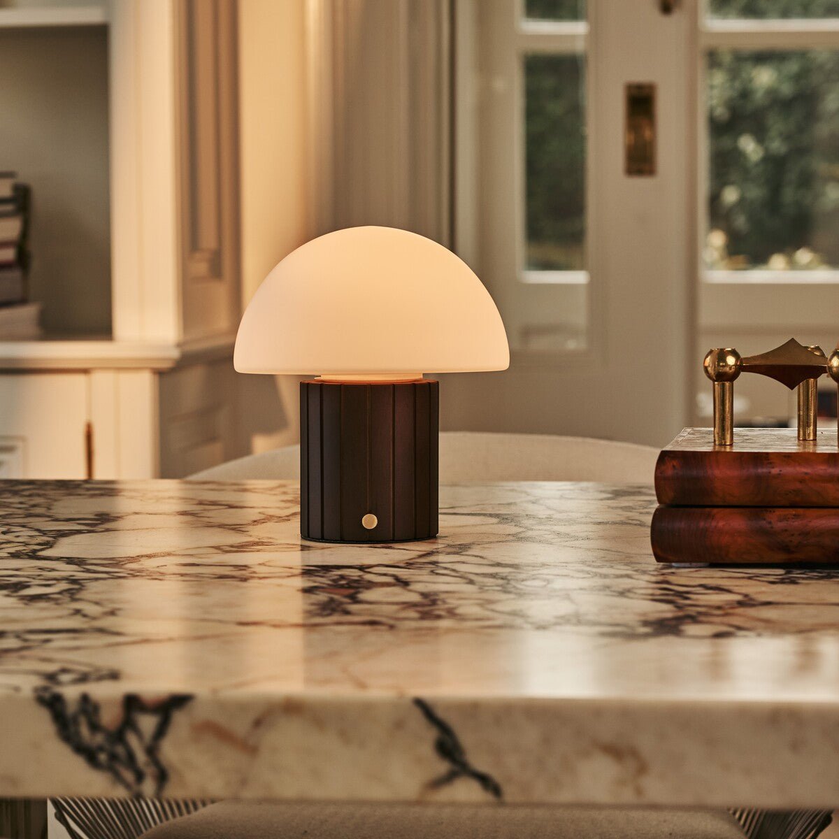 Siebe Dark Brown Wood & Glass Cordless Table Lamp