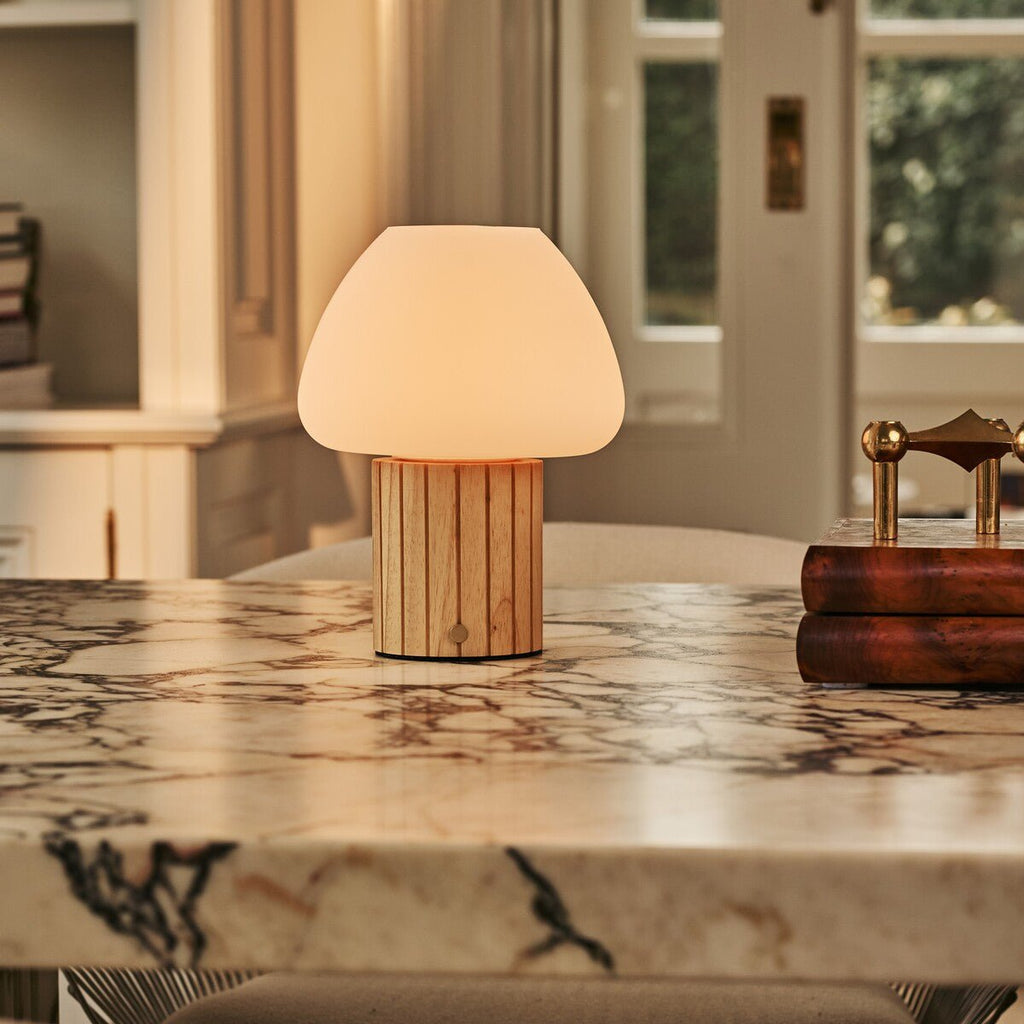 Romée Light Brown Wood & Glass Cordless Table Lamp