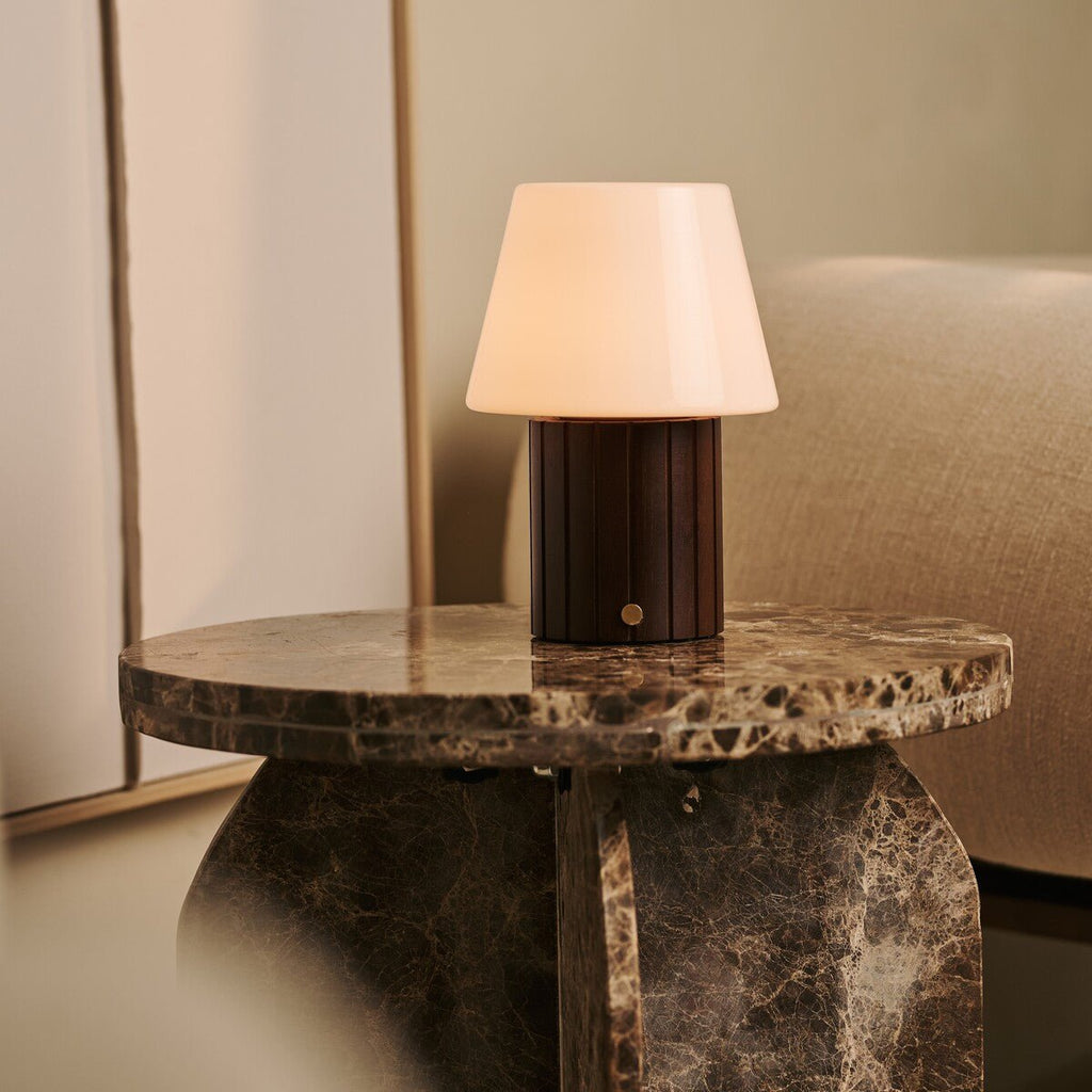 Lex Dark Brown Wood & Glass Cordless Table Lamp
