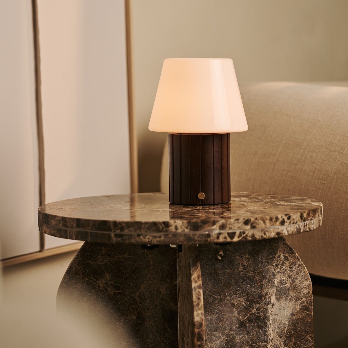 Lex Dark Brown Wood & Glass Cordless Table Lamp
