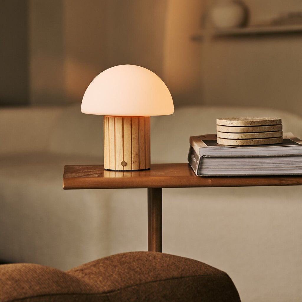 Siebe Light Brown Wood & Glass Cordless Table Lamp