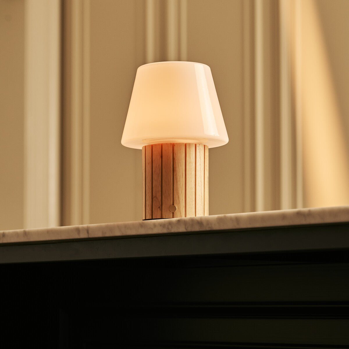 Lex Light Brown Wood & Glass Cordless Table Lamp