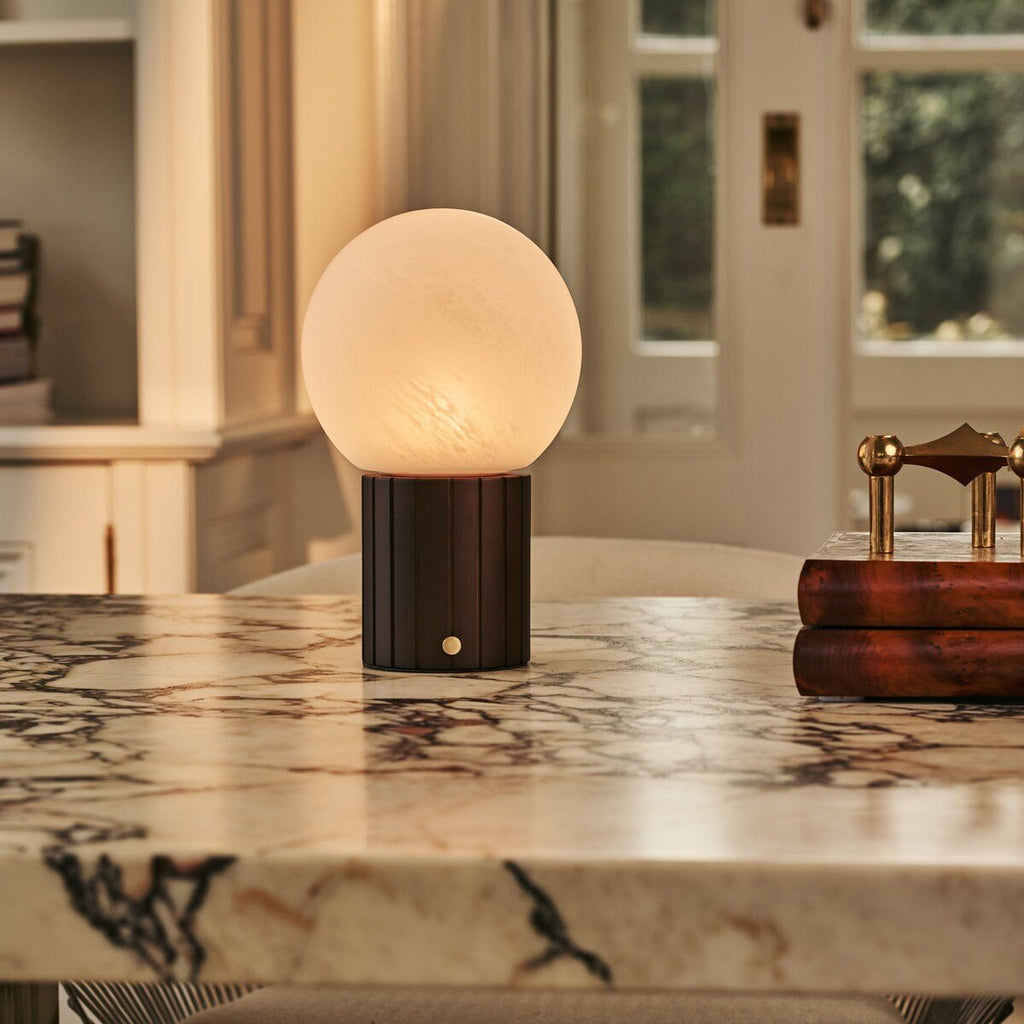 Nadine Dark Brown Wood & Glass Cordless Table Lamp