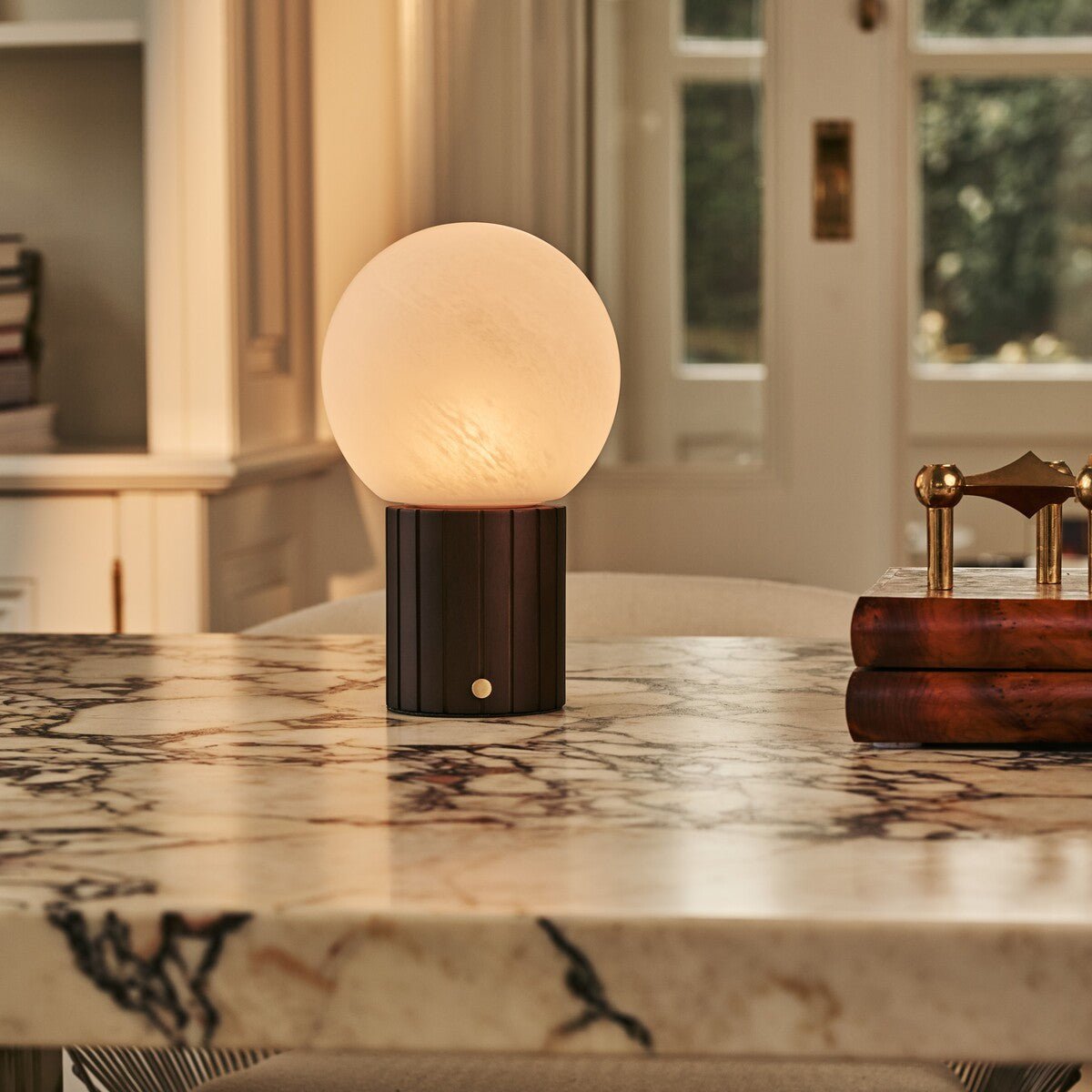 Nadine Dark Brown Wood & Glass Cordless Table Lamp