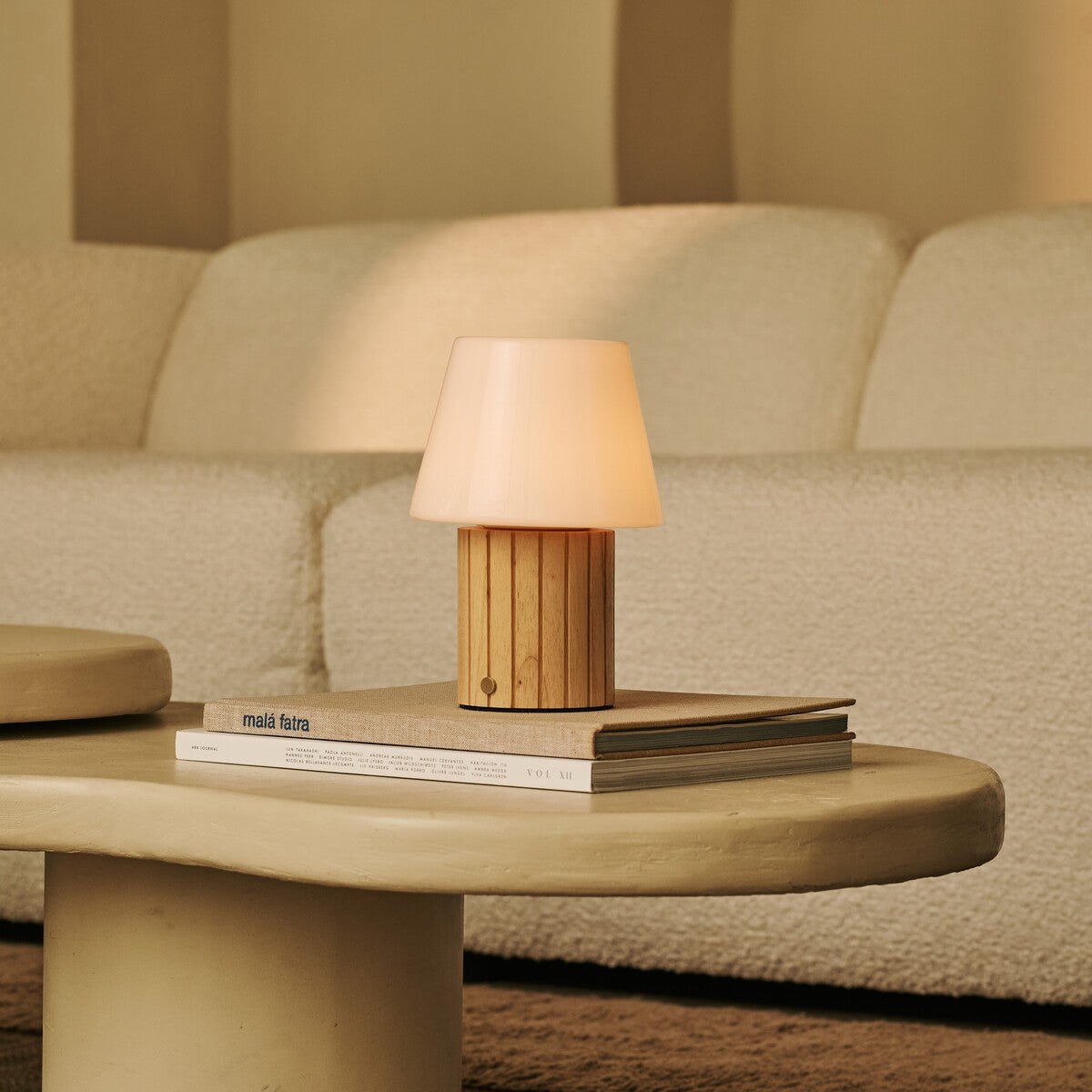 Lex Light Brown Wood & Glass Cordless Table Lamp