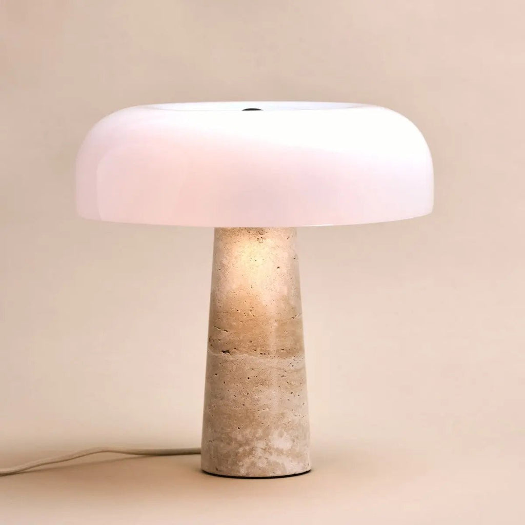 Emily travertine glass lamp on accent surface