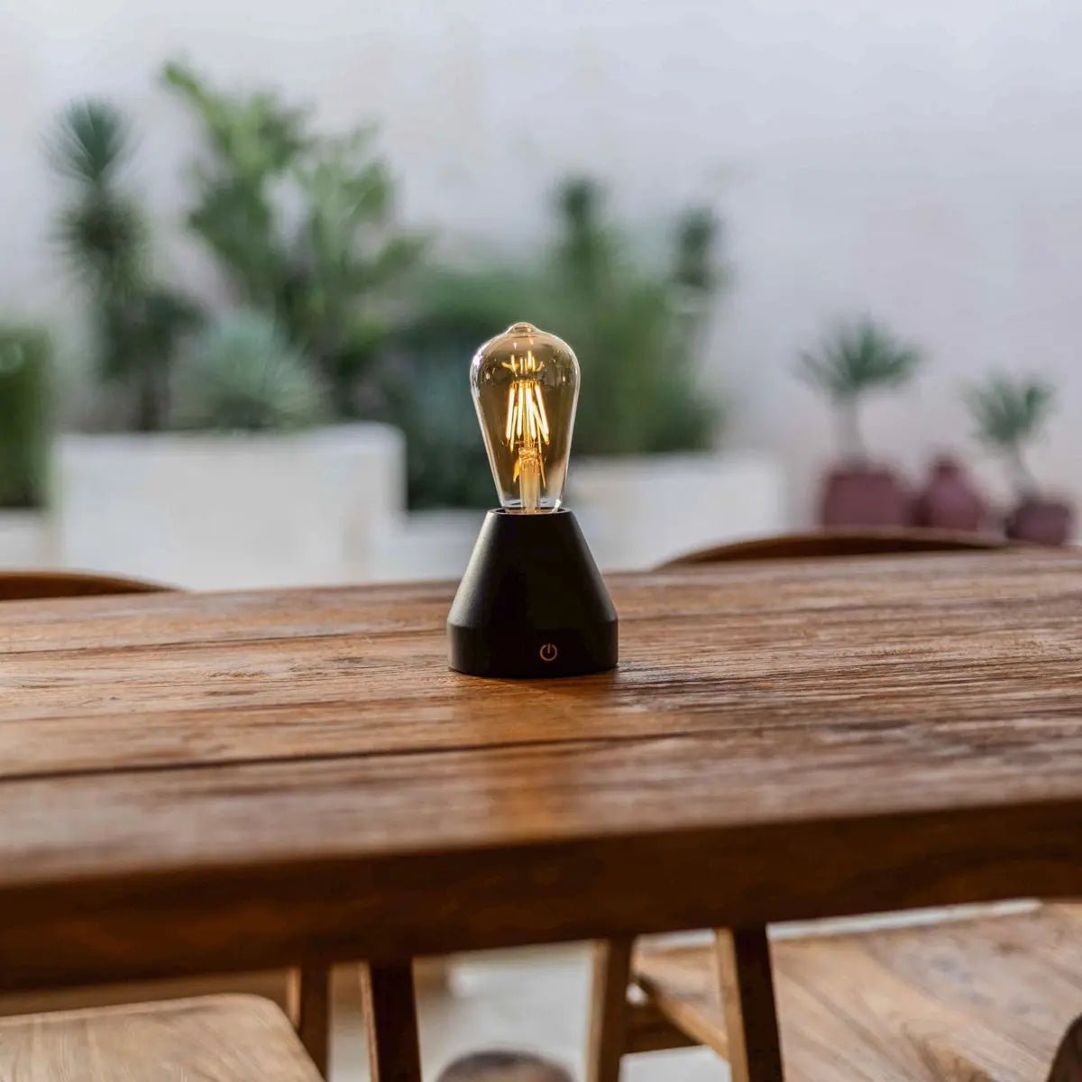 Cavira rechargeable lamp glass shade warm ambient glow