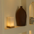 Zayn wood glass lamp on outdoor terrace