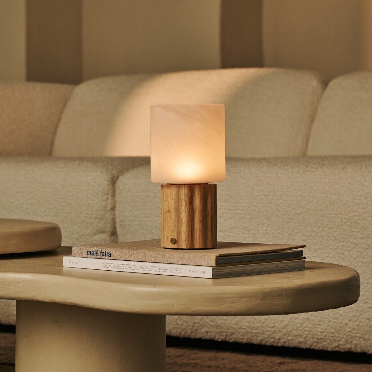 Frank Light Brown Wood & Glass Cordless Table Lamp