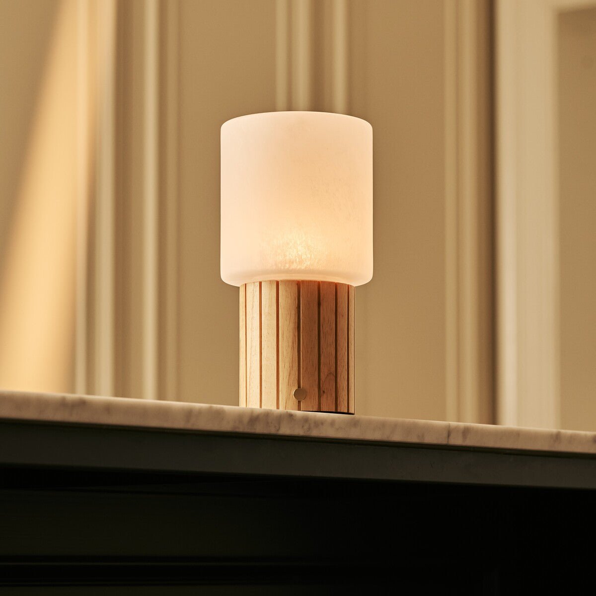 Ingmar Light Brown Wood & Glass Cordless Table Lamp