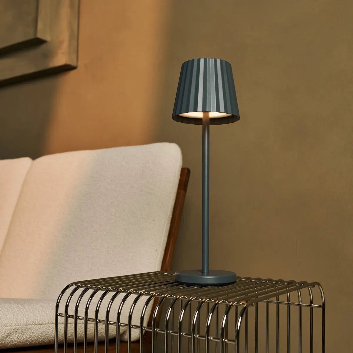 Keva rechargeable lamp warm ambient glow on bedside table