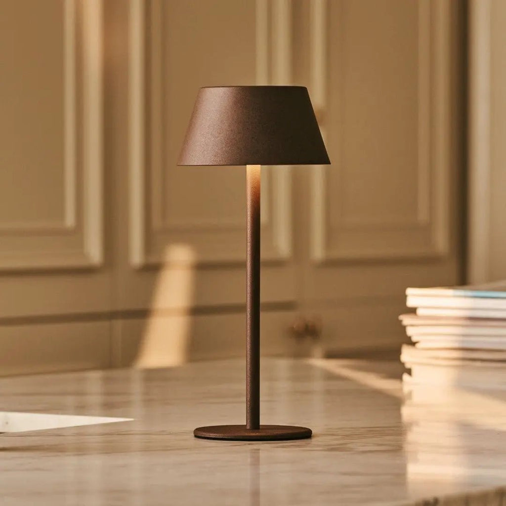 Milou slender metal cordless rechargeable table lamp mocha brown
