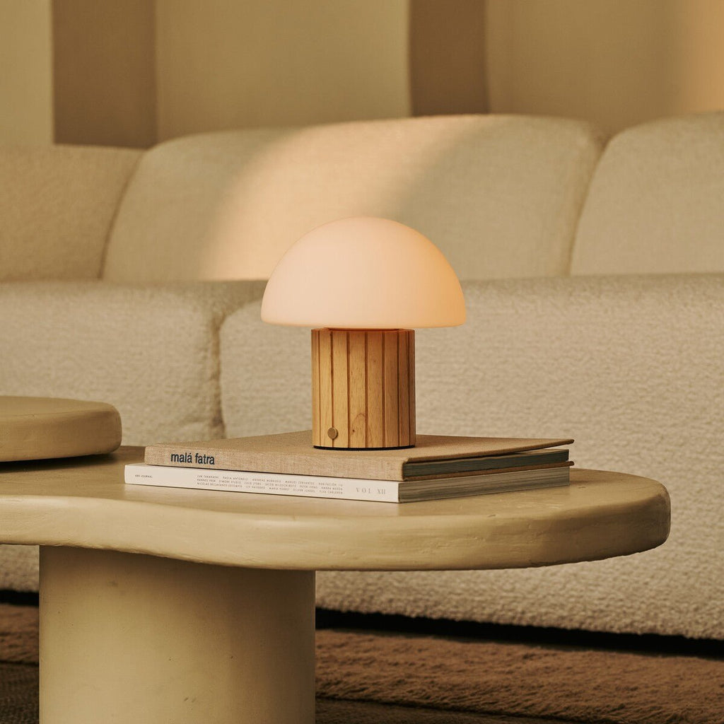 Siebe Light Brown Wood & Glass Cordless Table Lamp