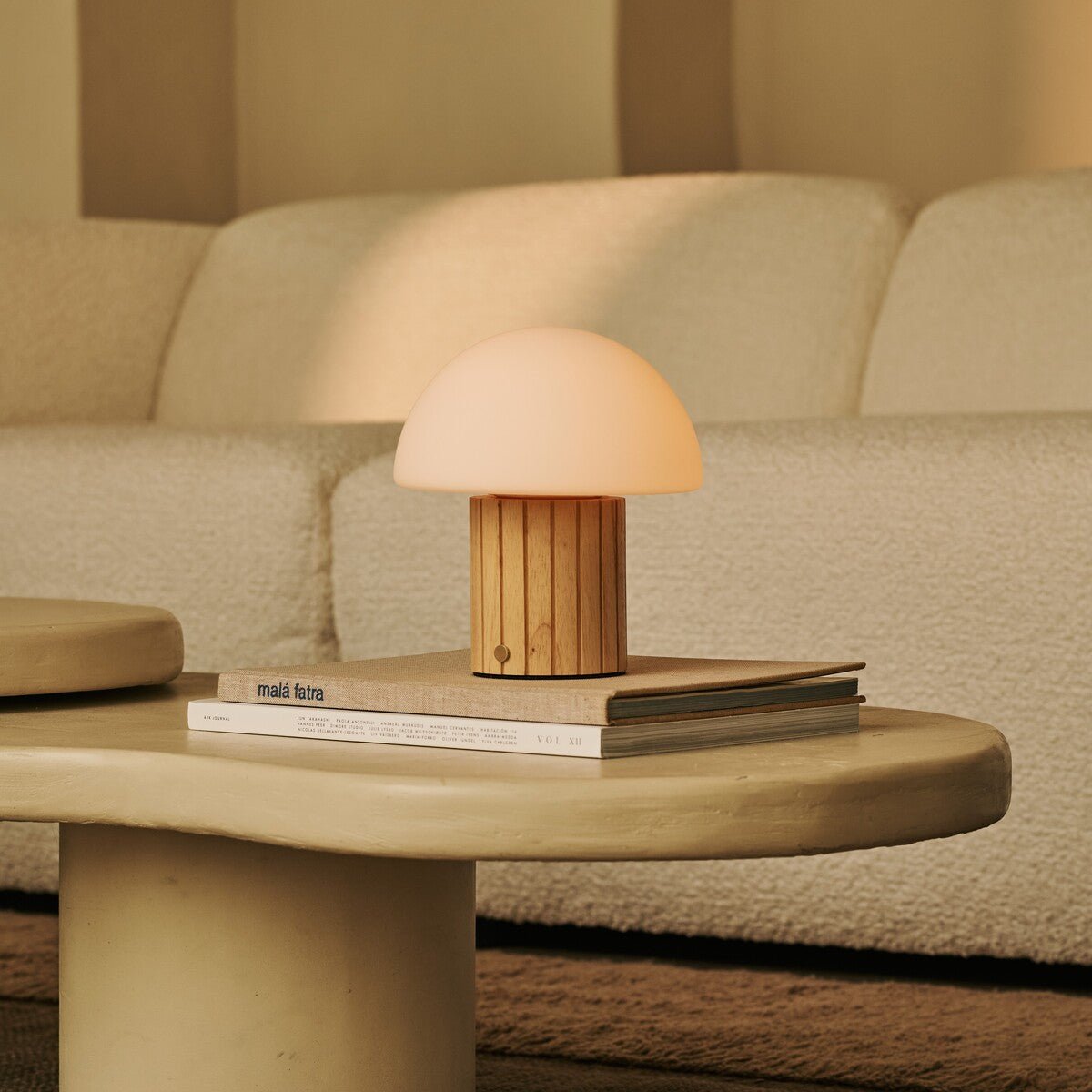 Siebe Light Brown Wood & Glass Cordless Table Lamp