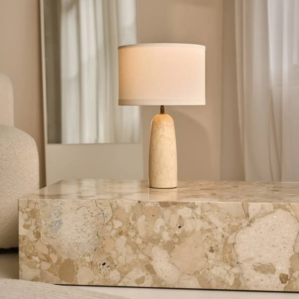 Charlotte corded lamp on accent table in classic interior