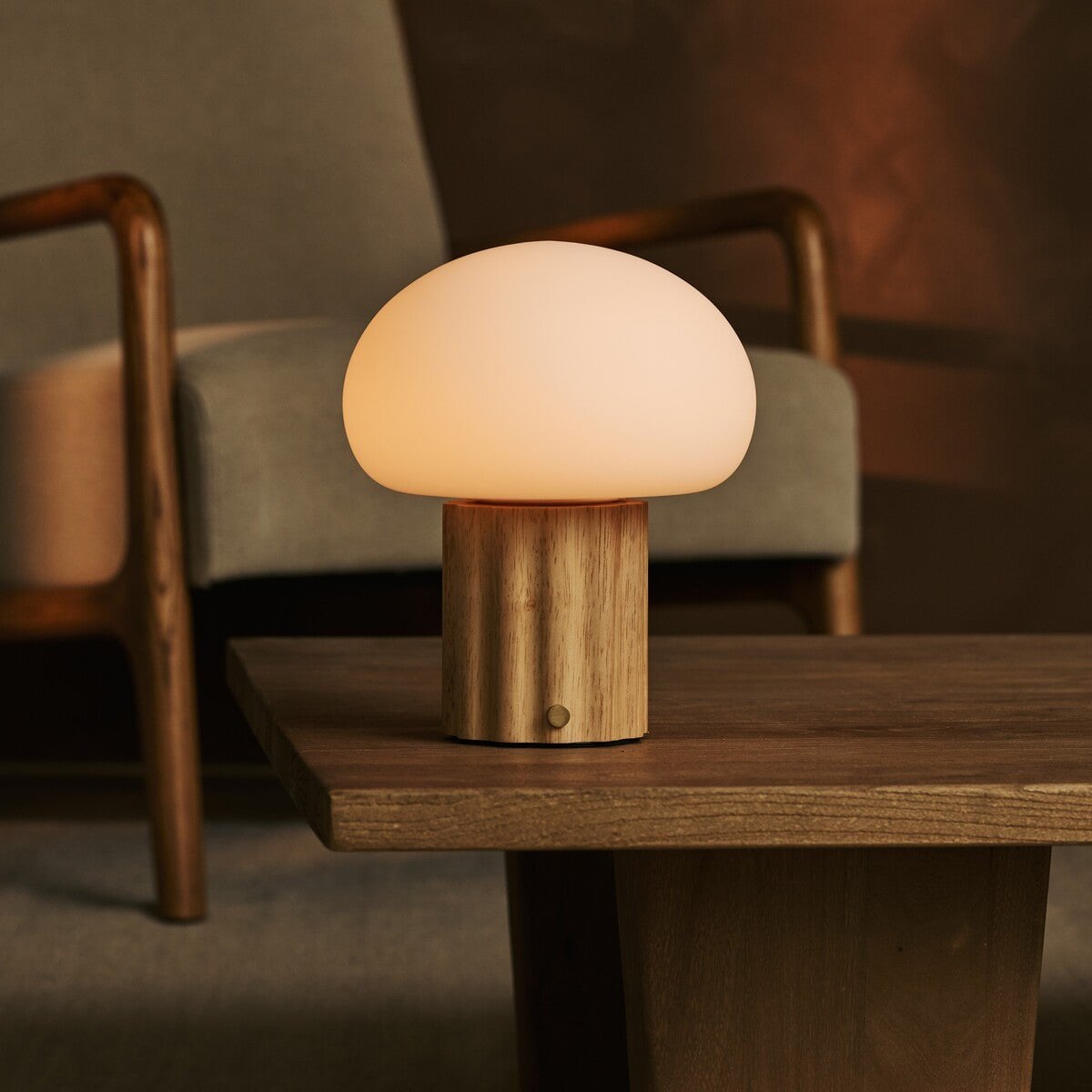 Jord Light Brown Wood & Glass Cordless Table Lamp