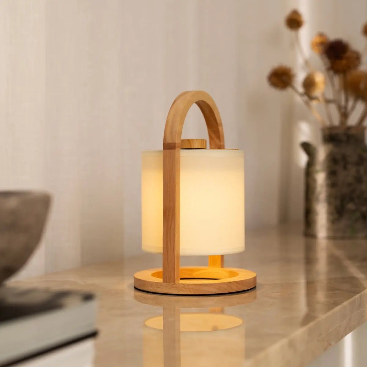 River cordless lamp in living room console setting