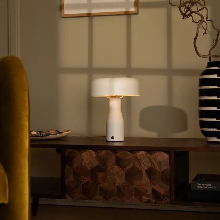 Jape metal lamp in living room retro-inspired setting