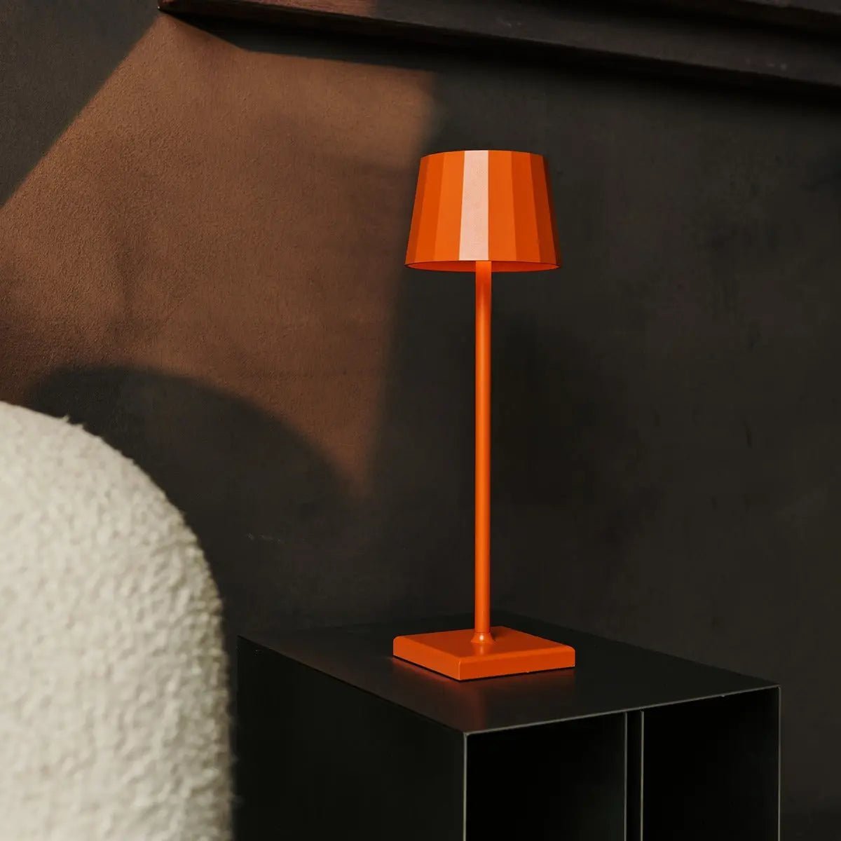 Oria cordless lamp detail of orange blossom metal finish