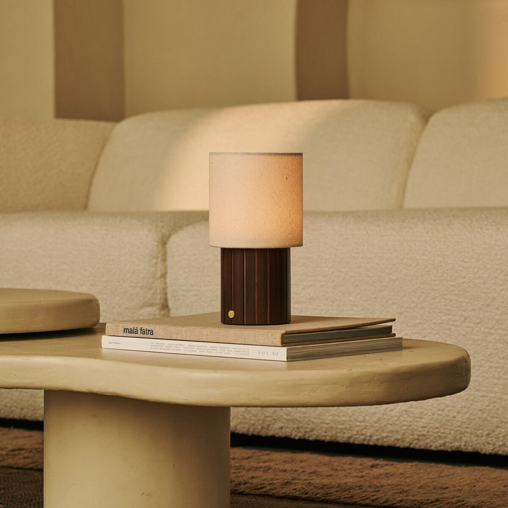 Donnée Dark Brown Wood & Linen Cordless Table Lamp