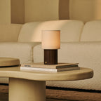 Donnée Dark Brown Wood & Linen Cordless Table Lamp
