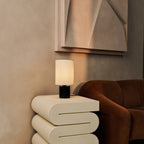 Kiko ribbed rubberwood corded table lamp beige fabric shade