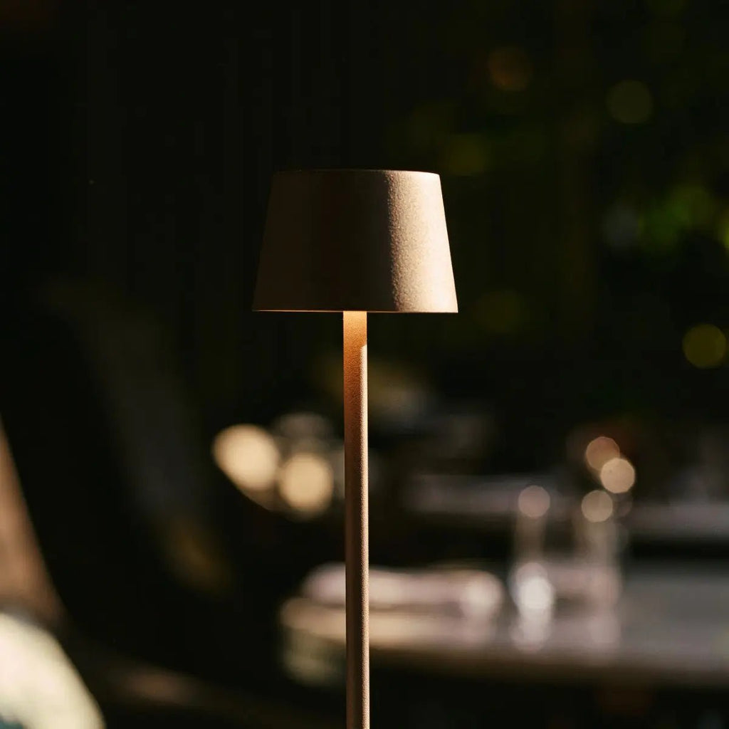 Vondel mocha brown lamp close-up of metal finish and touch base