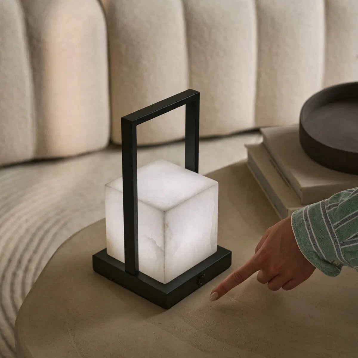Alvara cordless lamp on bedside table ambient mode