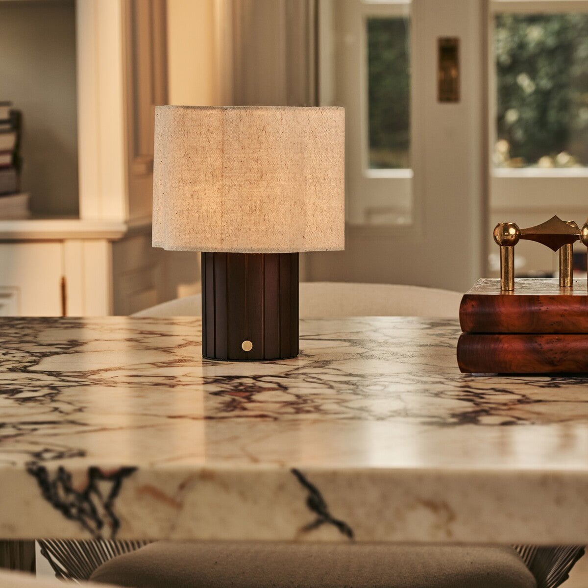 Bianca Dark Brown Wood & Linen Cordless Table Lamp