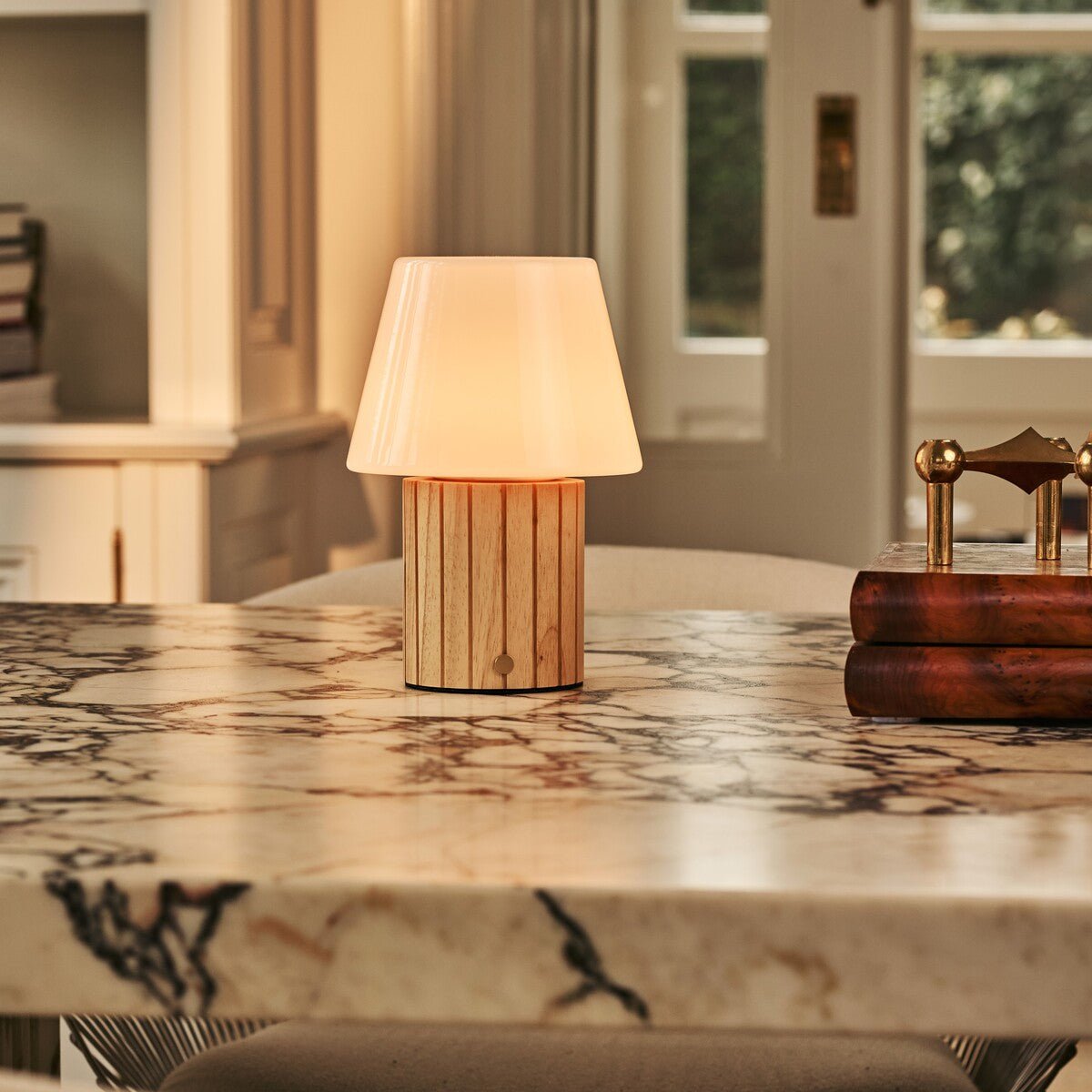 Lex Light Brown Wood & Glass Cordless Table Lamp