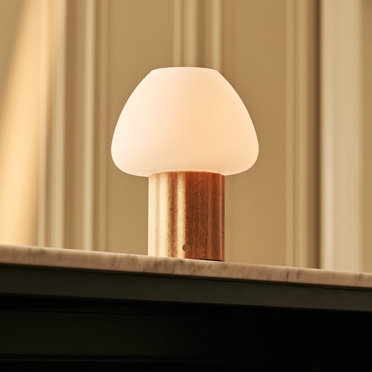 Sophie Light Brown Wood & Glass Cordless Table Lamp