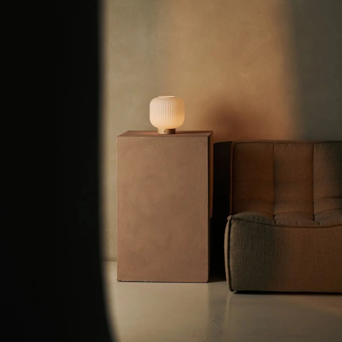 Lyla Light Brown Wood & Glass Cordless Table Lamp