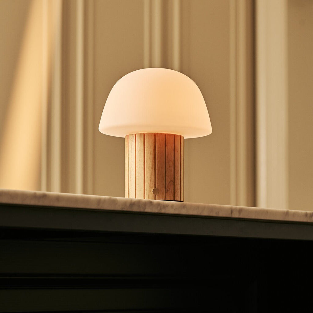 Etienne Light Brown Wood & Glass Cordless Table Lamp