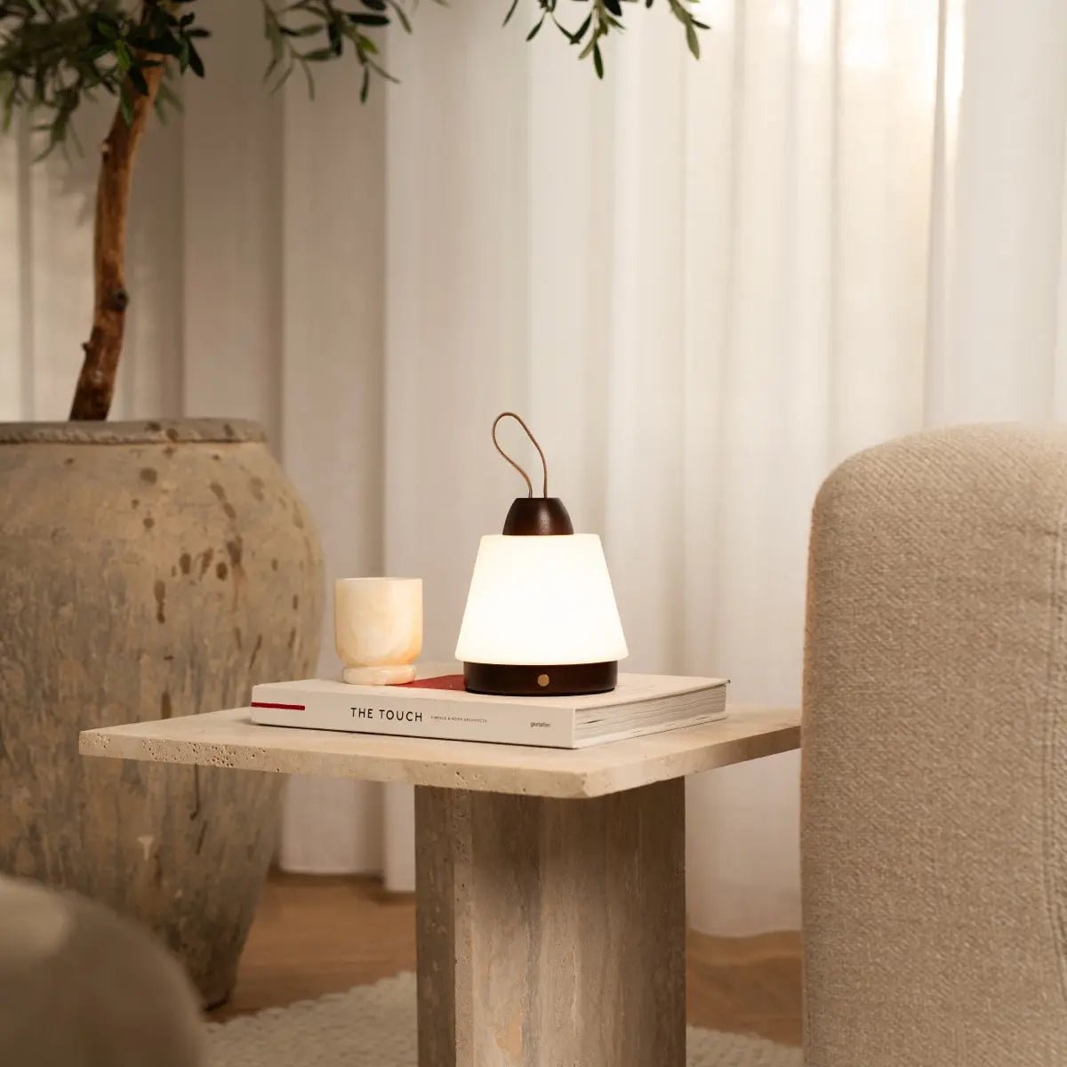 Liv leather detail lamp on outdoor terrace