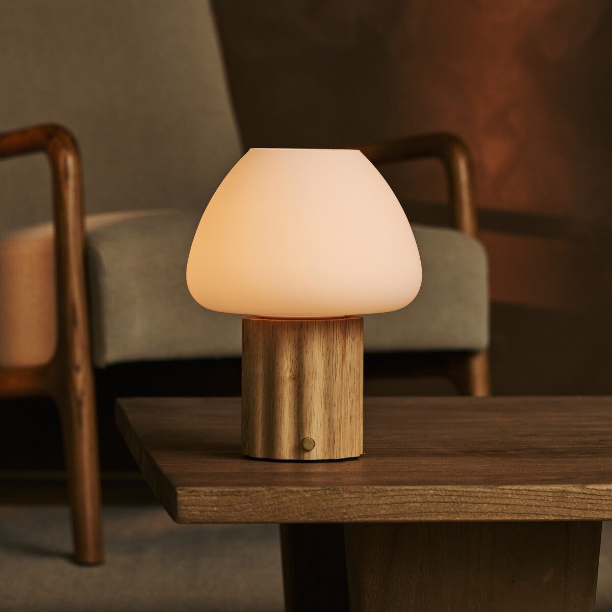 Sophie Light Brown Wood & Glass Cordless Table Lamp