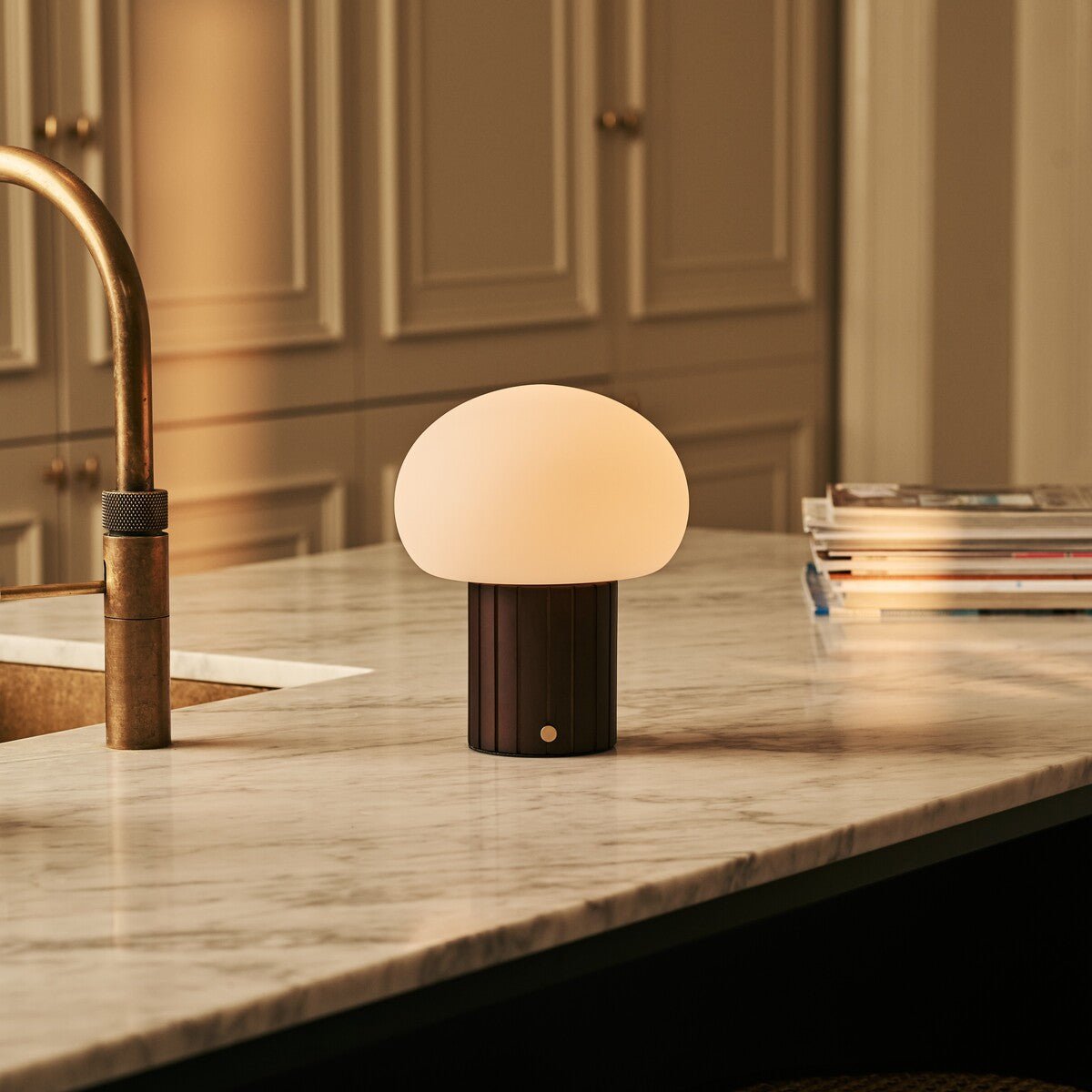 Pieter Dark Brown Wood & Glass Cordless Table Lamp