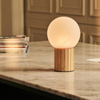 Nadine Light Brown Wood & Glass Cordless Table Lamp
