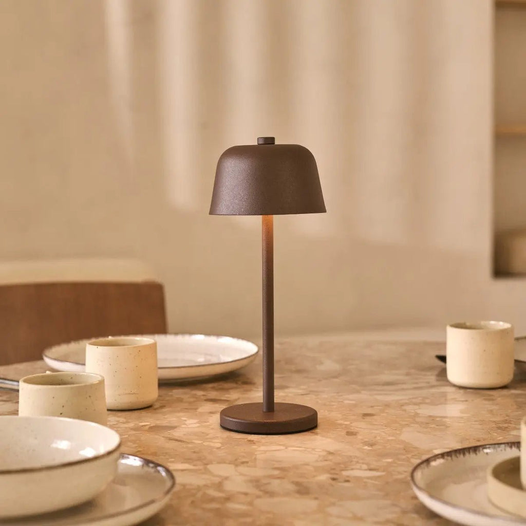 Anton mocha brown metal rechargeable cordless table lamp