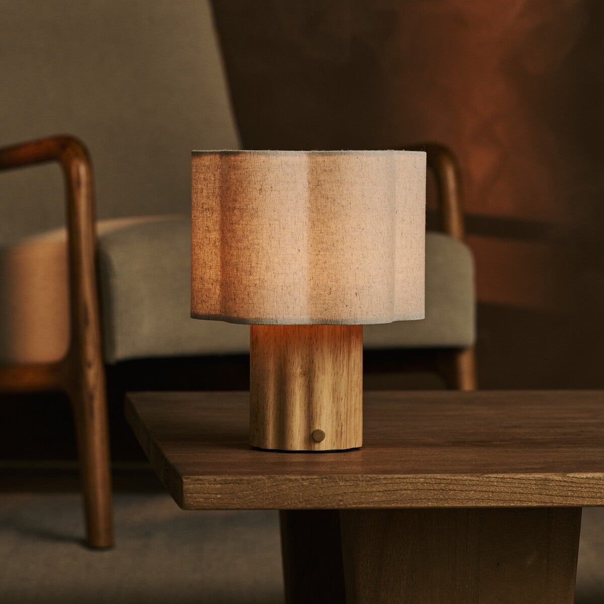 Yalisa Light Brown Wood & Linen Cordless Table Lamp